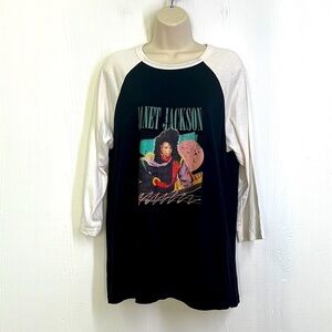 Bella Canvas - Janet Jackson Eighties Graphic Baseball 3/4 Sleeve Tee Size Large